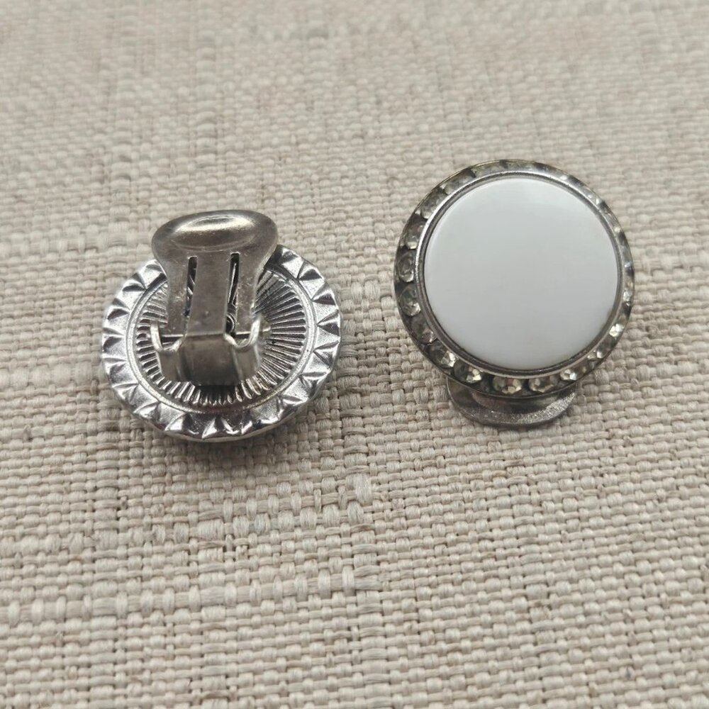 Vintage Stud Earrings Clip On Fashion Jewelry Round White/Silver Earrings Unbra - Picture 4 of 11